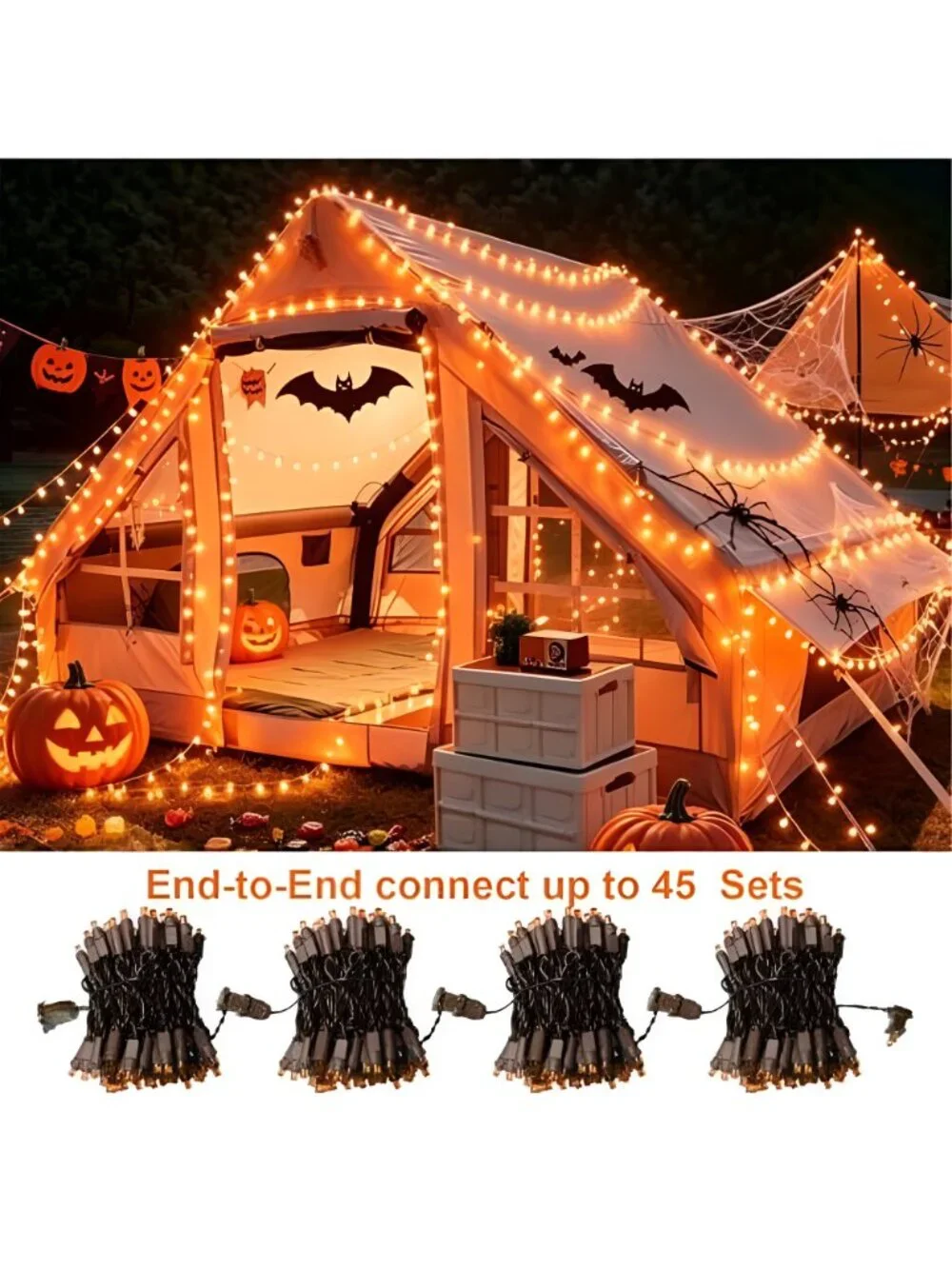 Orange Halloween Lights, 21.6FT100 LED String Lights, Waterproof & Connectable